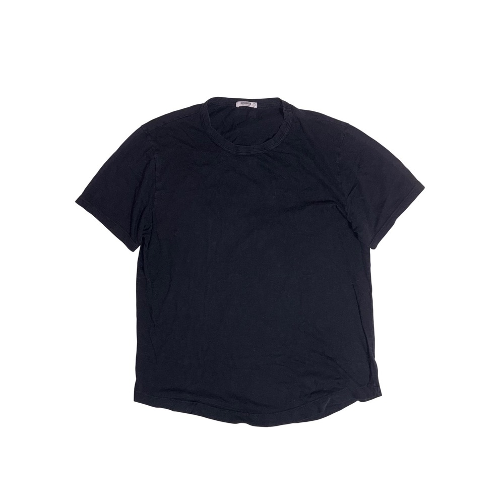 BUCK MASON Curved Hem Tee Mens Large Black Slub Cotton Made in USA